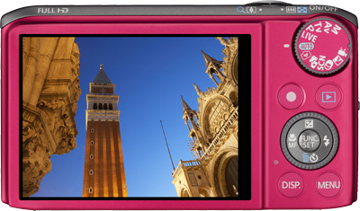 Canon PowerShot SX260 HS Pink Rückseite Display Tasten Moduswahlrad