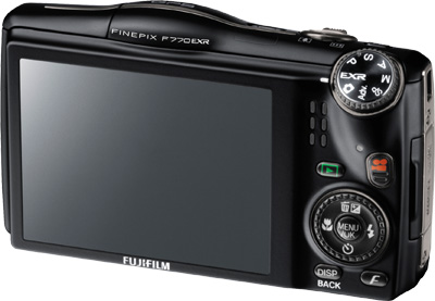 Fujifilm FinePix F770EXR Schwarz Rückseite Display Tasten Einstellrad