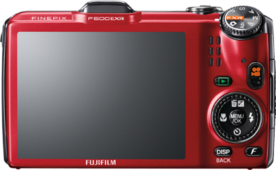 Fujifilm FinePix F600EXR Rot Rückseite Display Moduswahlrad