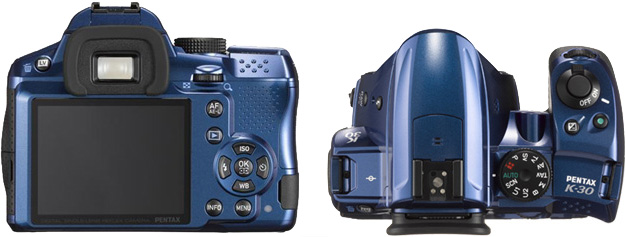 Pentax K-30 Blau Rückseite Oberseite Tasten Display
