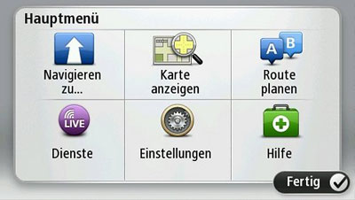 TomTom Go Live 1015 Hauptmenü