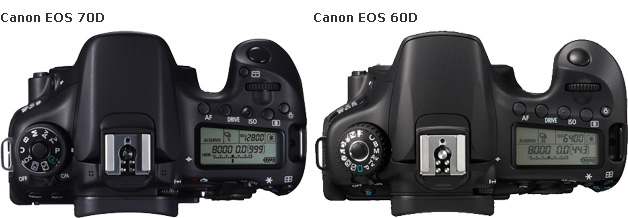 Vergleich Canon EOS 70D & 60D Oberseite