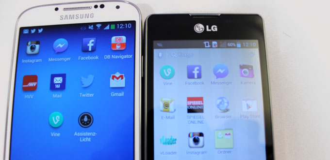 Samsung Galaxy S4 und LG Optimus L5 II (© eTest.de)