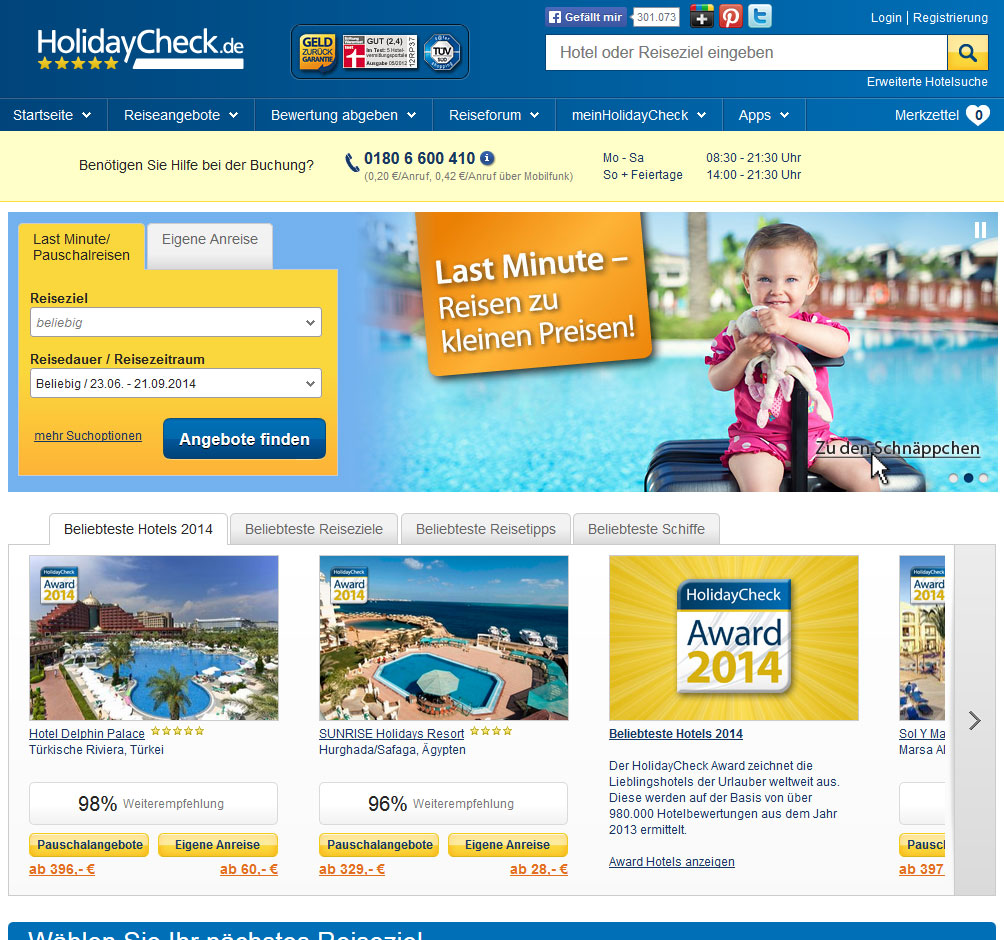 Urlaub buchen bei Holidaycheck im Vergleich und Test