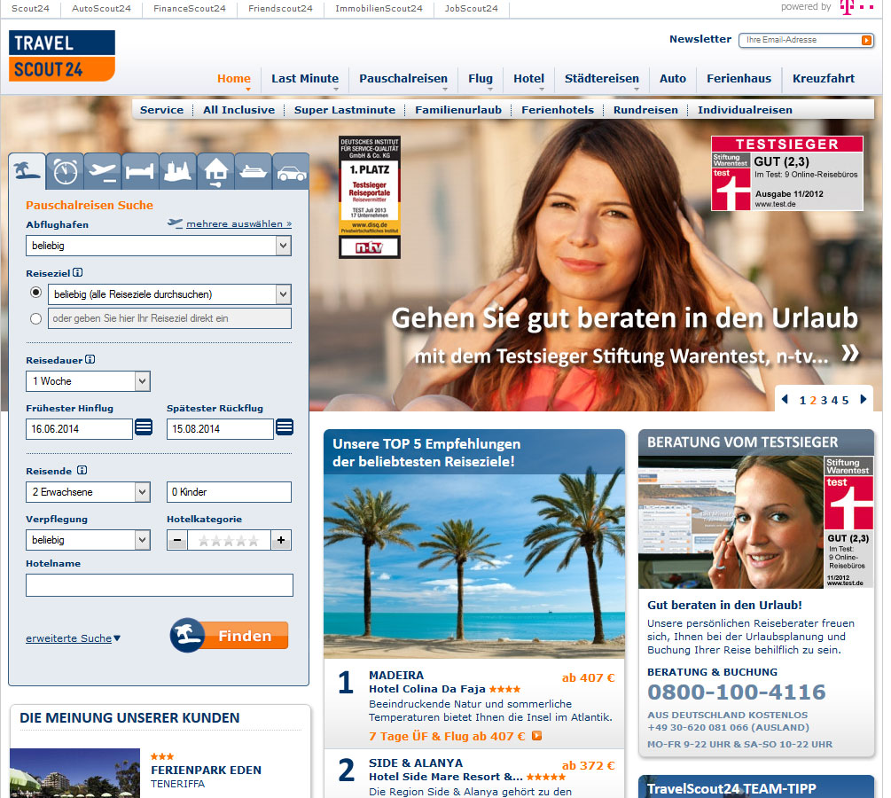 Travelscout24.de Screenshot (© eTest.de)