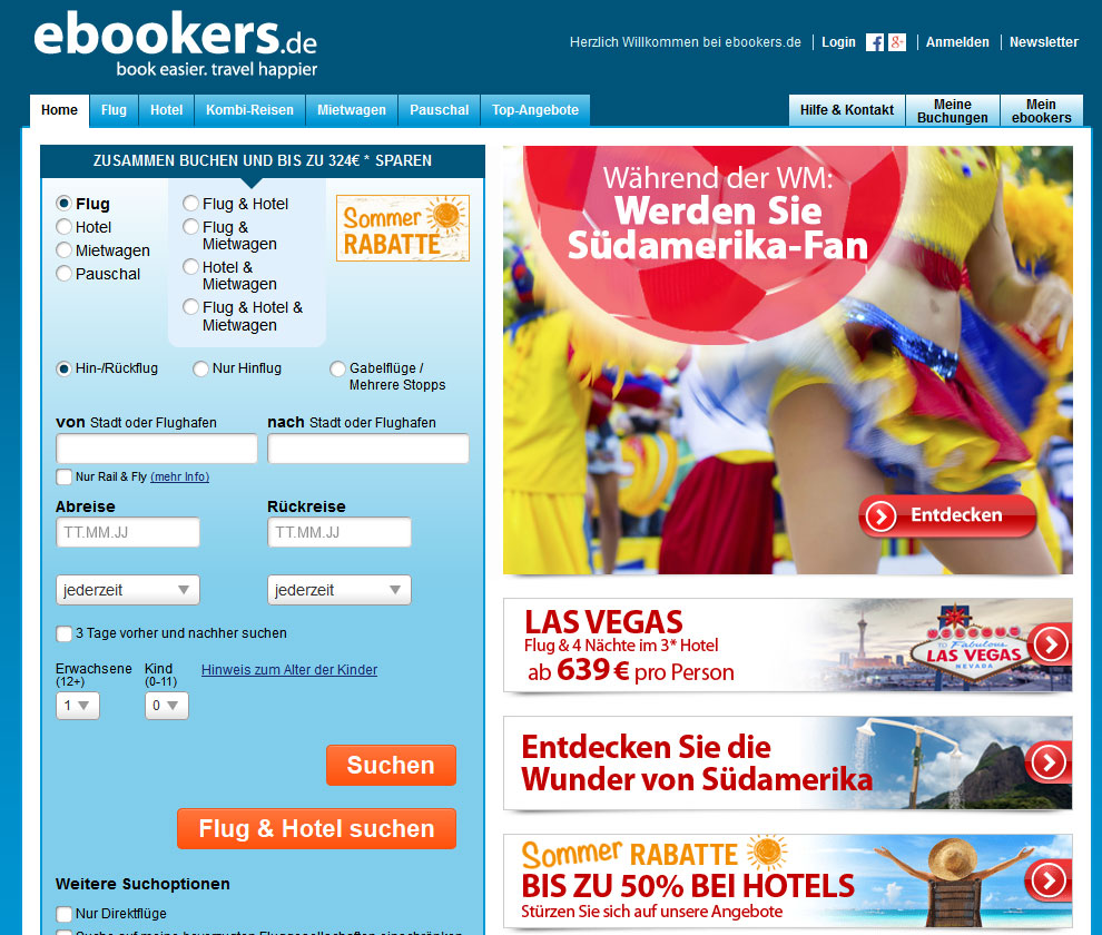 ebookers.de Screenshot (©ebookers.de)